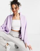 Pieces Zip Up Long Sleeve Fleece Jacket In Lilac-purple