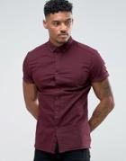 Asos Skinny Twill Shirt In Dark Burgundy - Purple