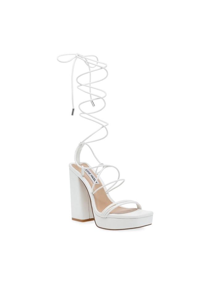Steve Madden Manzie Platform Sandals With Ankle Tie In White