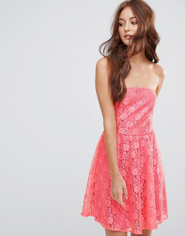 Zibi London Lace Bandeau Skater Dress - Red