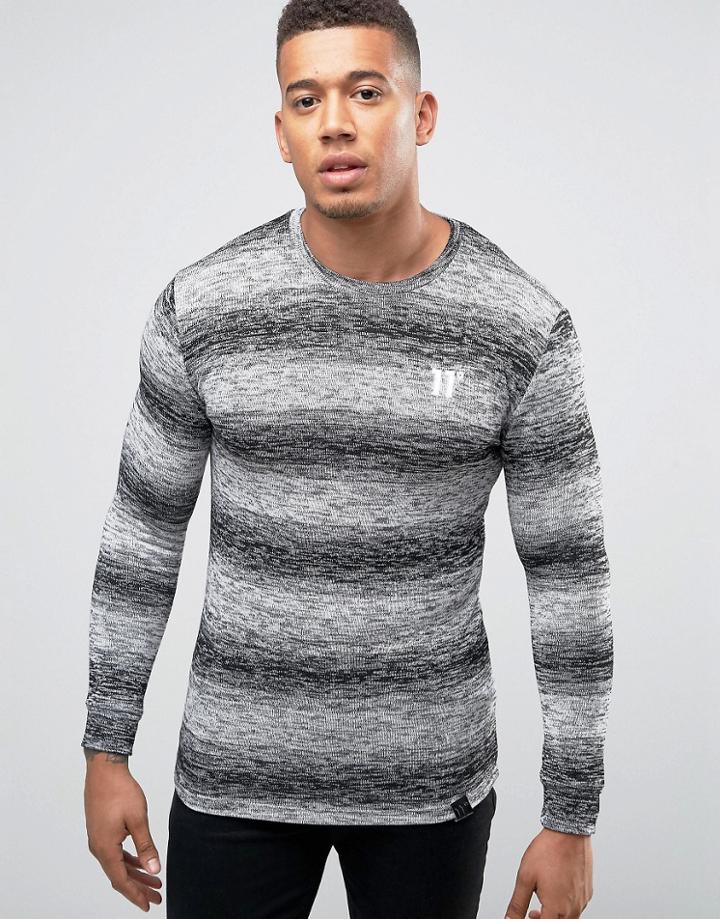 11 Degrees Long Sleeve T-shirt In Space Knit - Black