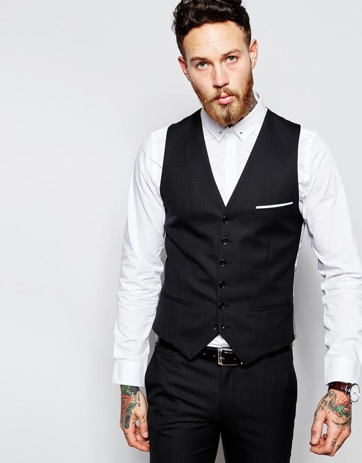 Heart & Dagger Vest In Birdseye Fabric In Skinny Fit - Black