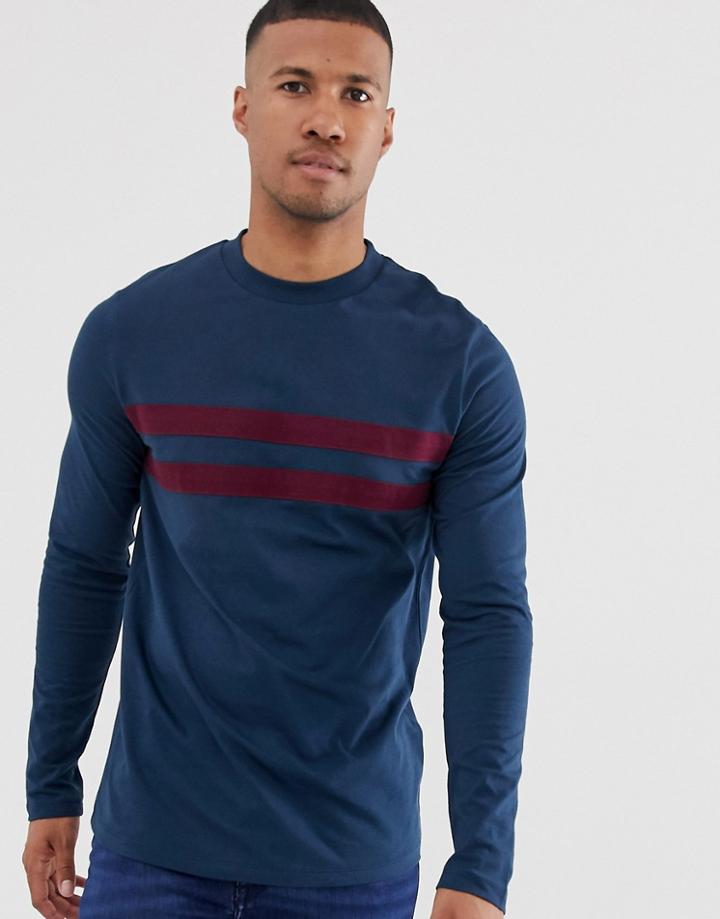 Asos Design Long Sleeve T-shirt With Contrast Panels In Navy - Navy