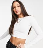 Asos Design Tall Fitted Crop T-shirt With Long Sleeve In White