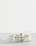 Asos Design Wide Waist And Hip Eyelet Jeans Belt With Chain Detail In White