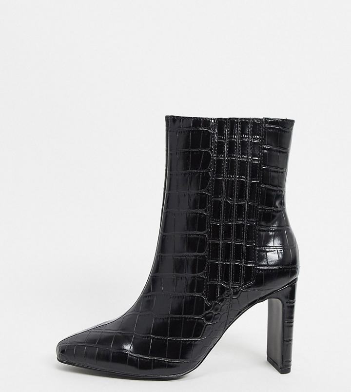 Asos Design Wide Fit Embark High Ankle Boots In Black Croc