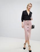 Asos Design Ponte Button Front Pencil Skirt - Pink