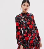 Parisian Tall High Neck Floral Print Dress - Black