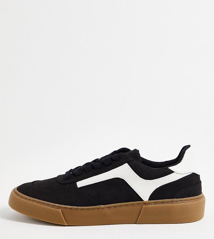 Asos Design Wide Fit Sneakers With Side Details With Gum Sole-blue