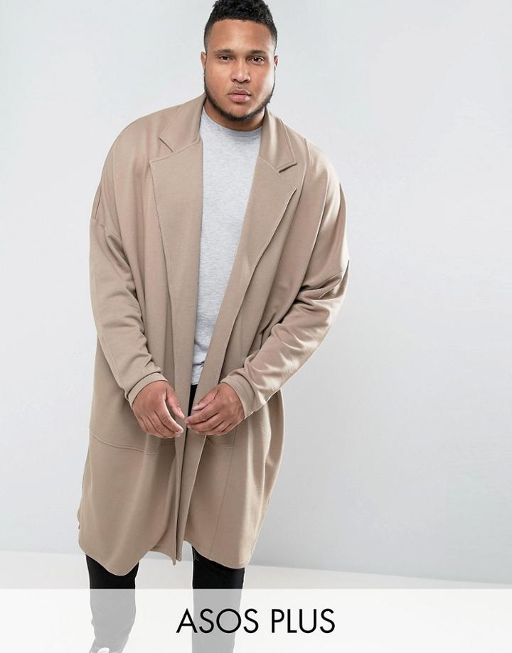 Asos Plus Extreme Oversized Longline Jersey Duster Jacket - Beige