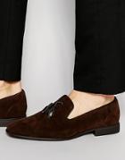 Asos Tassel Loafers In Brown Faux Suede - Brown