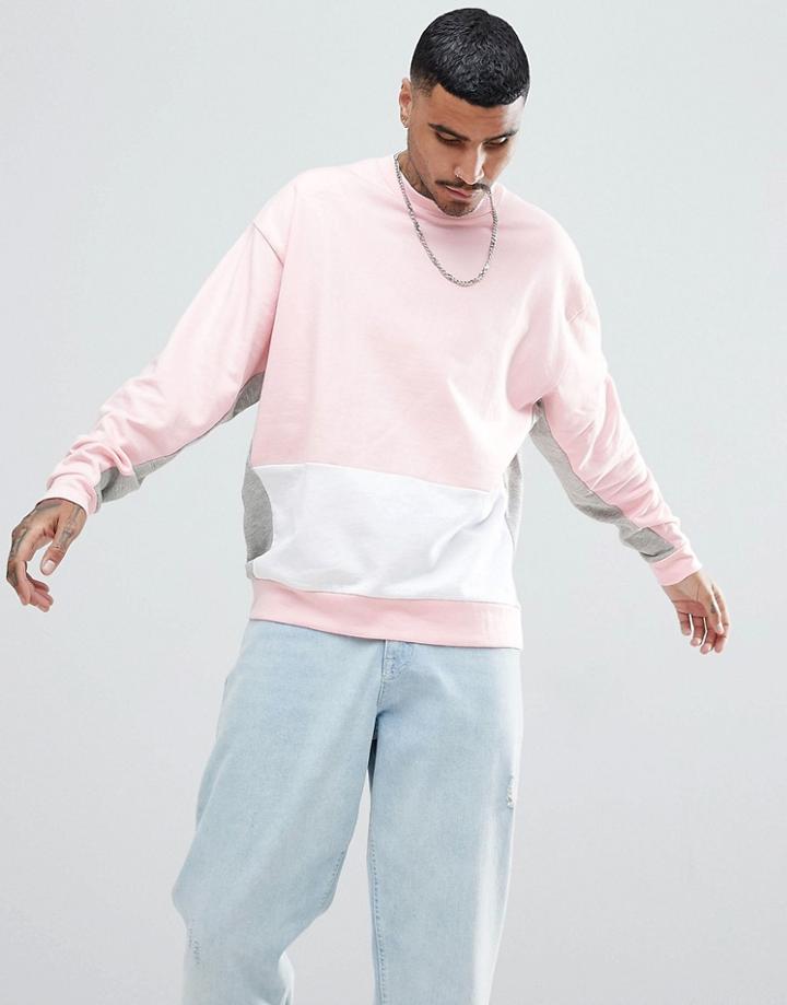 Asos Oversized Sweatshirt With Color Blocking - Pink