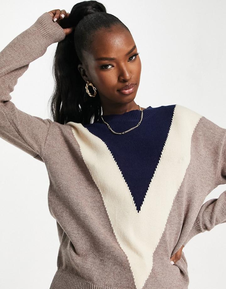 Qed London Chevron Sweater In Gray-multi