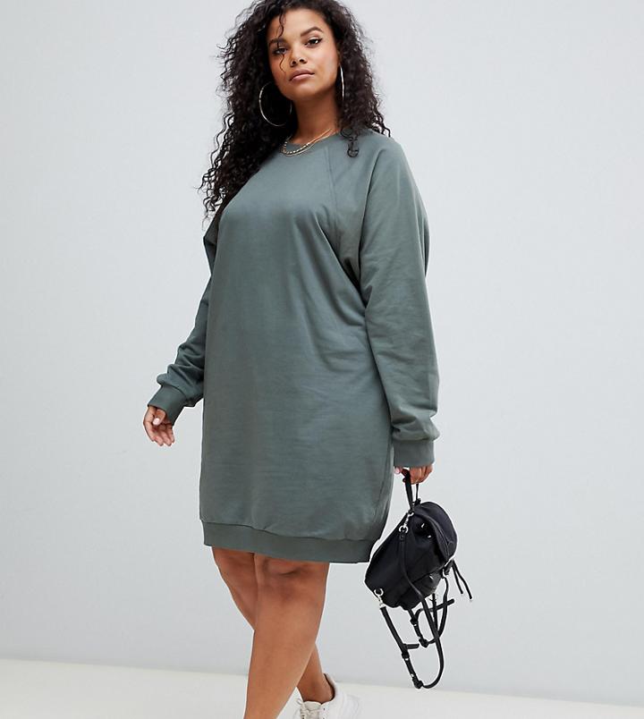 Asos Design Curve Ultimate Seamed Sweat Dress - Green