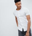 Asos Design Tall Skinny Baseball Collar Stripe Shirt - White