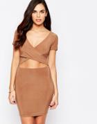 Ax Paris Body-conscious Dress With Midriff Cut Out - Camel