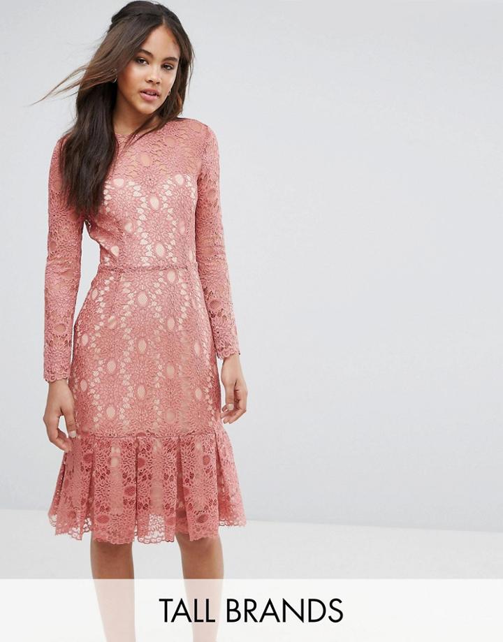 Y.a.s Studio Tall Cadisa All Over Premium Lace Skater Dress - Pink
