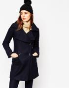 Asos Military Double Breasted Overcoat With Oversized Collar - Navy
