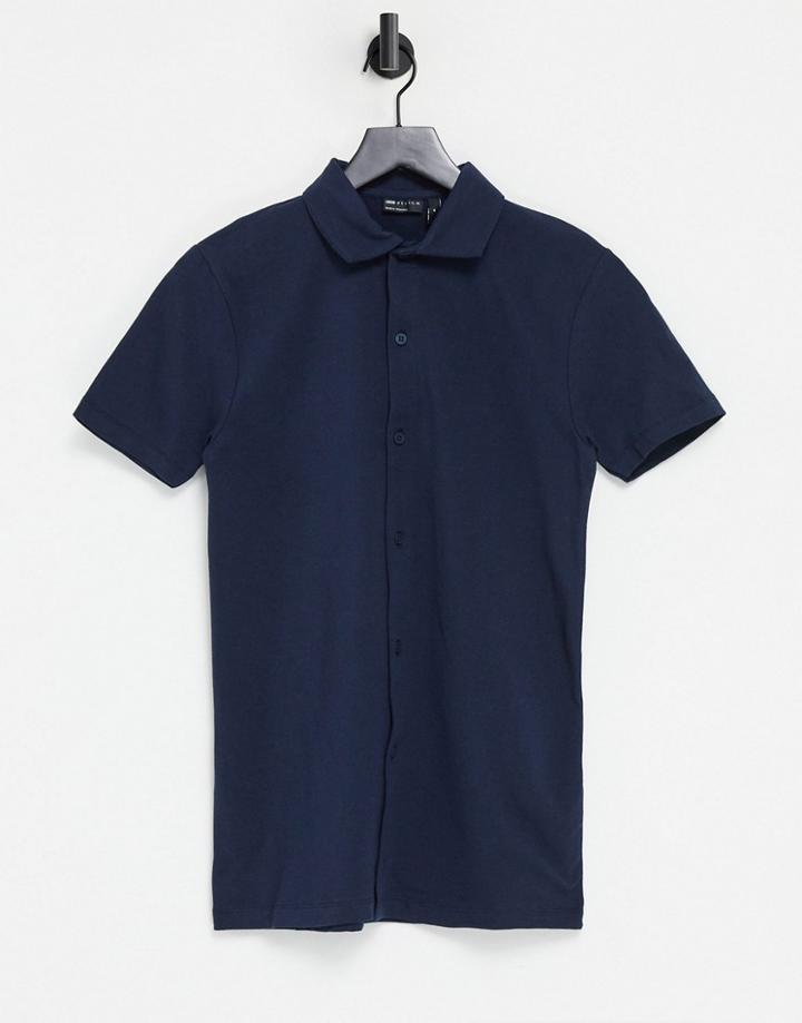 Asos Design Organic Blend Cotton Muscle Fit Jersey Shirt In Navy
