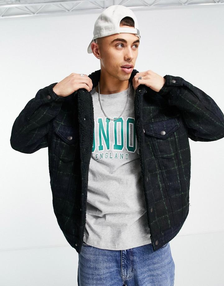 Levi's Vintage Fit Sherpa Trucker Jacket In Check-blues