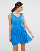 Pussycat London Dress With Lace Top And Pleated Skirt - Blue