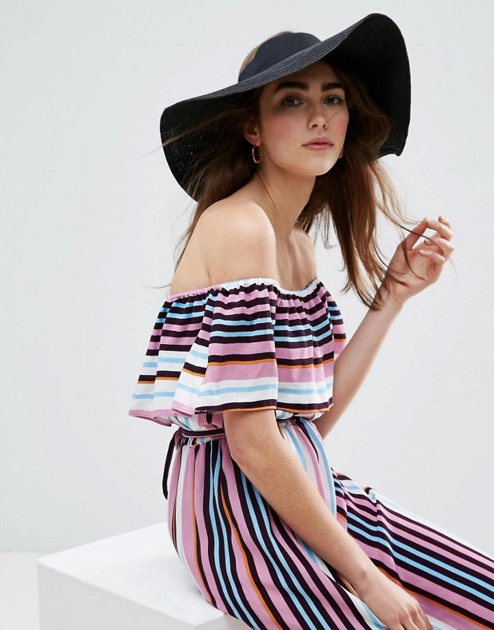 Asos Straw Visor Hat With Elasticated Band - Black