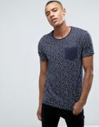 Esprit Slim Fit T-shirt With Contrast Pocket In Ditsy Print - Navy