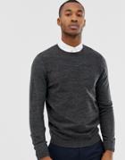 Asos Design Knitted Crew Neck Sweater In Charcoal-gray