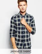 Asos Check Shirt In Japanese Fabric With Long Sleeves - Green