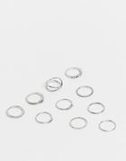 Topshop Stacking Ring Multipack X 11 In Silver With Rainbow Crystals