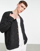 Asos Design Oversized Patchwork Cable Knit Cardigan In Gray-grey
