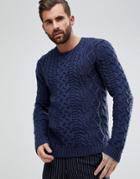 Asos Chunky Cable Knit Sweater In Navy - Navy