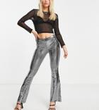 Asos Design Petite Chainmail Sequin Slim Flare Pant In Silver-multi