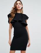 Club L High Neck Ruffle Detailed Dress - Black