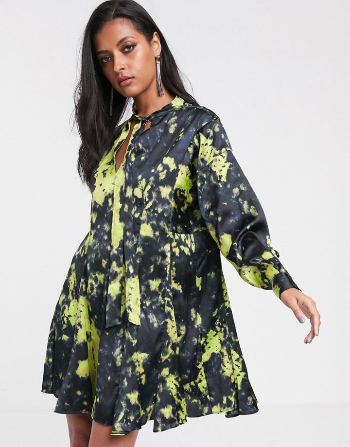 Asos Design Trapeze Mini Dress In Tie Dye Print-multi