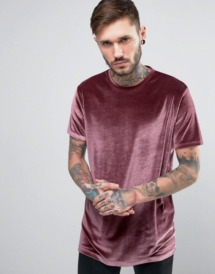 Asos Longline Velvet T-shirt In Pink - Pink