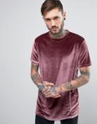 Asos Longline Velvet T-shirt In Pink - Pink
