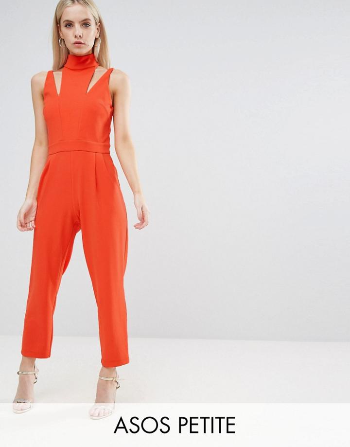 Asos Petite Jumpsuit With Cut Out Detail And High Neck - Multi