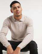 Asos Design Muscle Fit Lightweight Cable Polo Neck Sweater In Pink