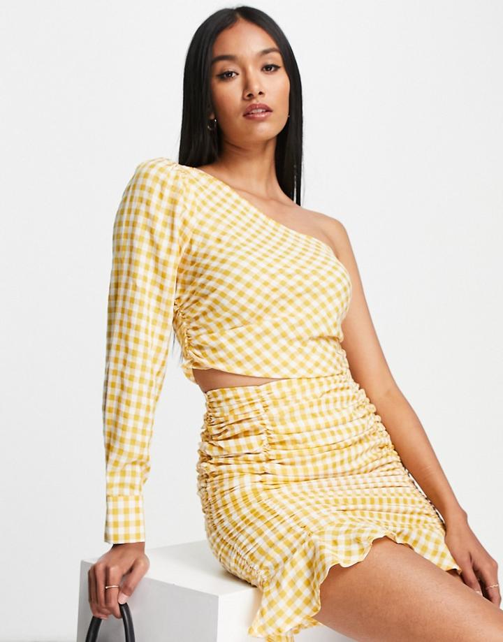 Urban Threads One Shoulder Crop Top In Yellow Gingham - Part Of A Set