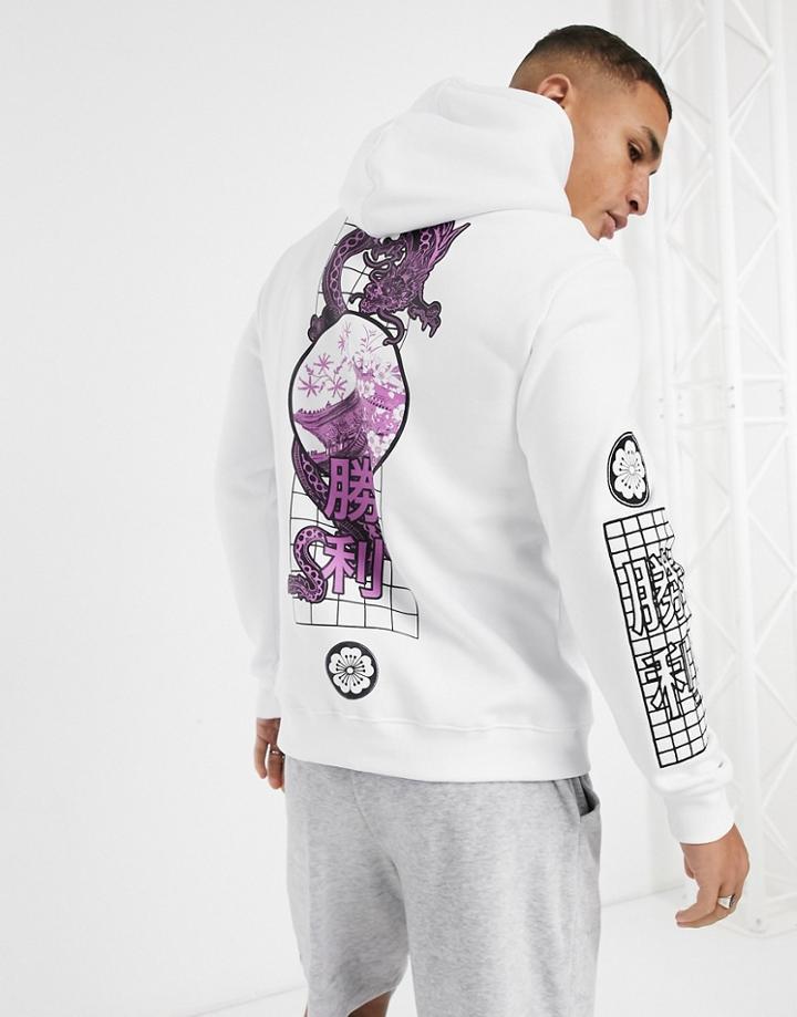 Bershka Hoodie With Dragon Back Print In White