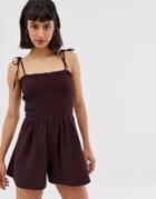 Weekday Linen Mix Romper In Burgundy - Red