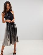 Little Mistress High Neck All Over Pleated Midi Dress - Black