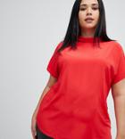Asos Design Curve Short Sleeve High Neck Top - Red