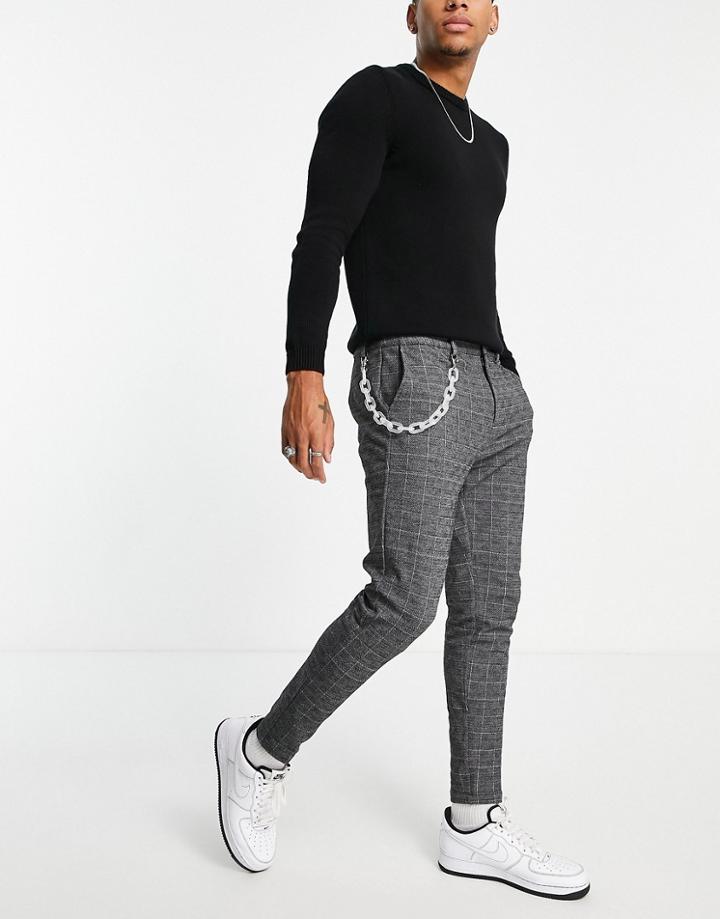 Mauvais Check Cropped Coordinating Smart Pants In Gray-grey