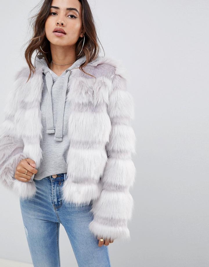 Asos Design Textured Faux Fur Coat - Gray
