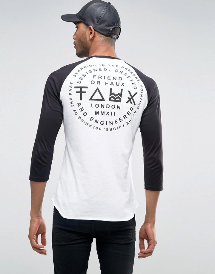 Friend Or Faux Back Print Raglan Long Sleeve Top - White