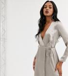 Asos Design Wrap Mini Dress In High Shine Satin