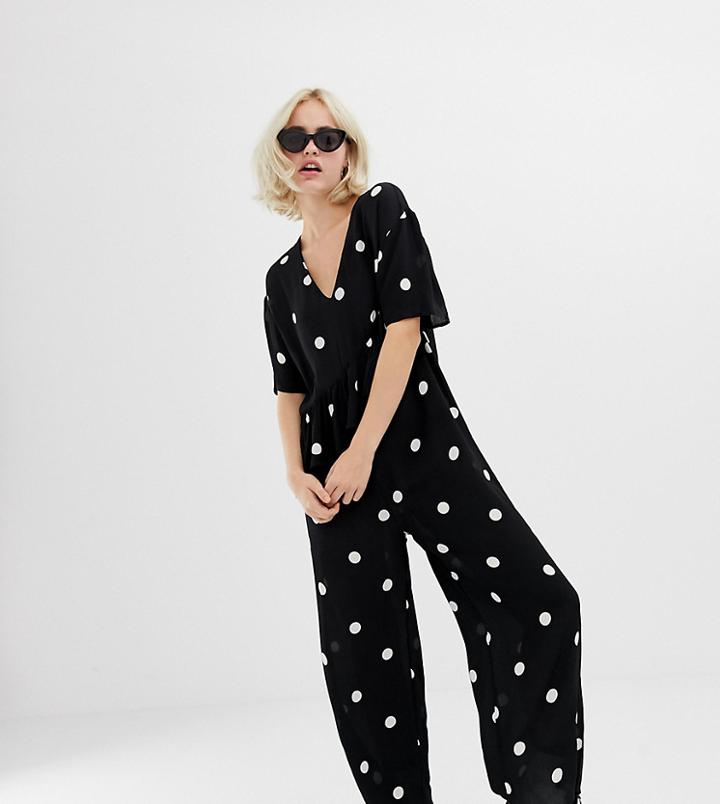 Collusion Oversized Jumpsuit In Polka Dot - Black