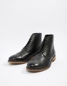 Asos Design Lace Up Brogue Boots In Black Leather